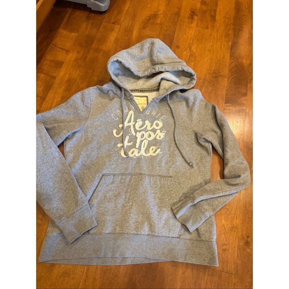 Y2K Aeropostale Women’s XL Gray Hoodie Embroidered Logo Pullover Thermal Hood